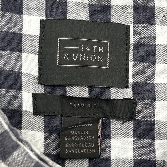 14th & Union Trim Fit Short Sleeve Linen Blend Button-Down Shirt Check Men's XL - Picture 4 of 8